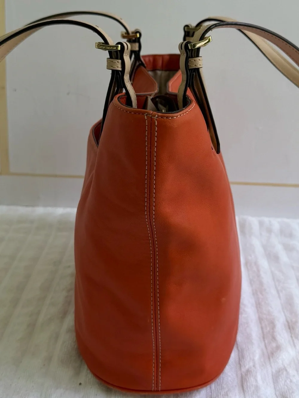Michael Kors Orange Leather Tote with Tan Straps